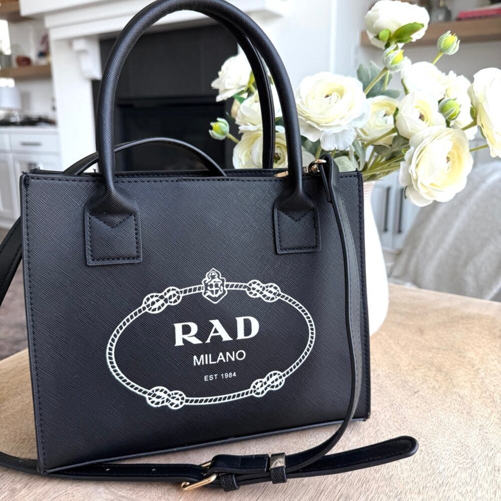 LA|TC RAD Milano Mini Vegan Leather Tote Structured Satchel Black Shoulder Bag